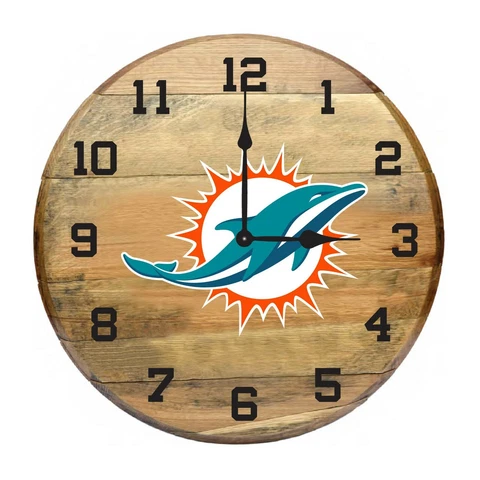 MIAMI DOLPHINS AUTHENTIC OAK BARREL 21" CLOCK Cover