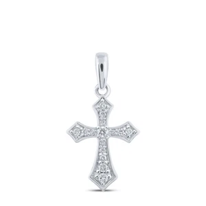 10kt White Gold Womens Round Diamond Cross Pendant 1/8 Cttw - Picture 1 of 1