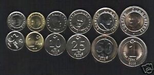 TURKEY 1 5 10 25 50 KURUS 1 LIRA 2005-2006 BI METAL UNC COIN x 100 COMPLETE SET