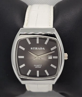 Reloj Strada Minimalista Unisex Esfera Gris Oscuro Tono Plateado Correa Cuero Blanco 04 Foto 1 de 4