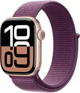 Apple Watch Series 10 42 mm GPS + cellulaire or rose avec boucle sport prune MWXC3LW/A - Photo 1 sur 2