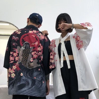 Women Men Japanese Kimono Coat Harajuku Vintage Loose Yukata Outwear Casual Tops - Image 1 of 4