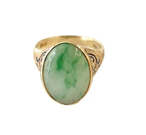 Anello Donna in oro giallo 18 kt anni 70 con giada e smalto nero Vintage - Foto 1 di 19