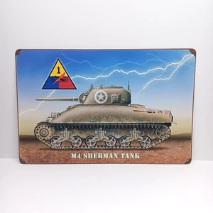 Vintage WW2 M4 SHERMAN TANK GI BATTALION METAL SIGN D-DAY WAR ART 17 X 11 - Picture 1 of 5