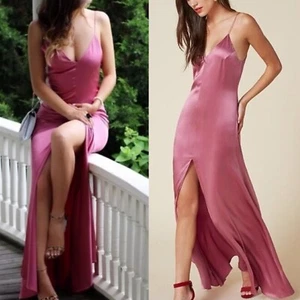 Reformation Cabot Maxi Slip Kleid in kirschrosa lila Seide Schlitz S - Bild 1 von 13