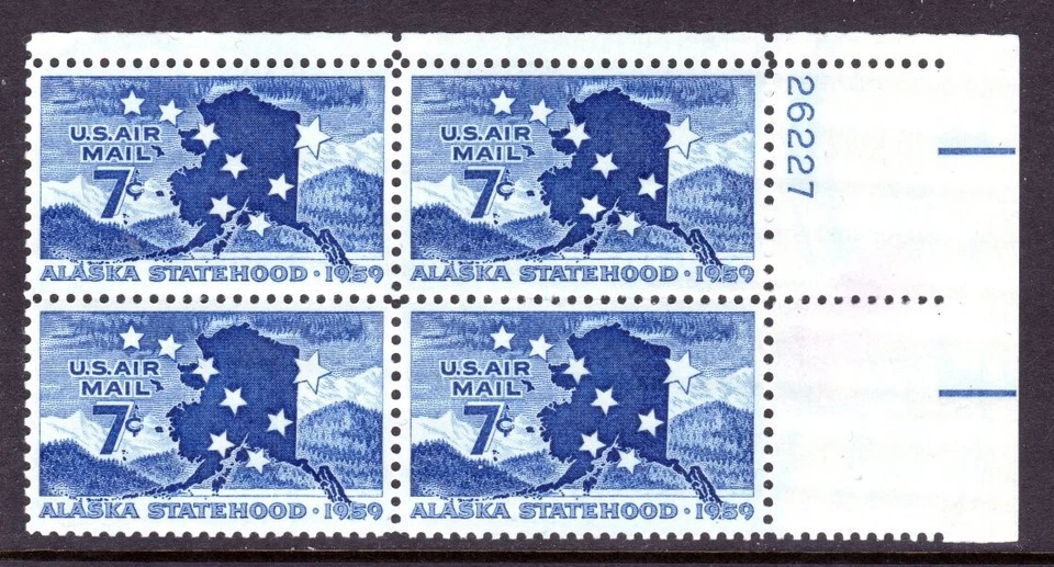 United States Scott #C 53 VF Unused 1959 Alaska Statehood Plate Block UR #26227 - Image 1 of 1
