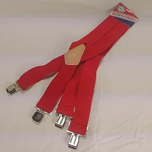 Mens Suspender Clip On Heavy Duty Adjustable Trouser Braces Red Vintage USA Made - Picture 1 of 7