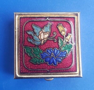 Vintage goldfarbene Pillendose mit Blumen-/Schmetterlingsdesign. 2 Fächer - Bild 1 von 6