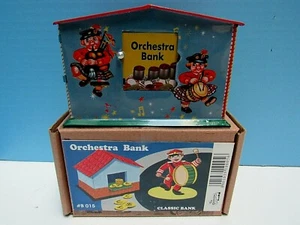 CLASSIC GERMAN-STYLE 1930s RETRO ORCHESTRA MECHANICAL TIN DISAPPEARING COIN BANK - Picture 1 of 12