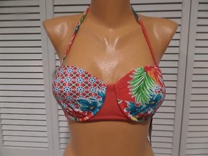 Nuevo con etiquetas Top de Bikini Lab Caliente y Frío con Alambre Bandeau Talla M Rojo Naranja Floral - Imagen 1 de 7