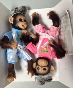 Twins Ashton Drake Baby Monkey Doll Orangutan Hair Soft Posable He Did It She.. - Picture 1 of 9