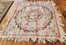 Antique Tapestry Tablecloth 32 Inch Square plus 3 inch Fringe Estate Find FLAWS