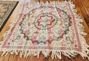 Antique Tapestry Tablecloth 32 Inch Square plus 3 inch Fringe Estate Find FLAWS - Picture 1 of 8
