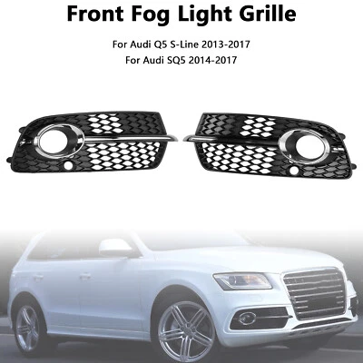 Front Bumper Fog Light Grille Fit Audi Q5 S-Line SQ5 2013-2017 Black Chrome AU - image 1 of 4