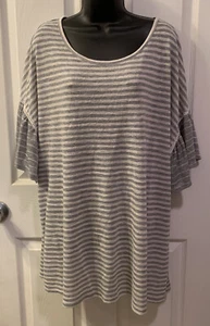 Terra & Sky Sz 3X Heather Gray Stripe flair short sleeve Top Blouse - Picture 1 of 3