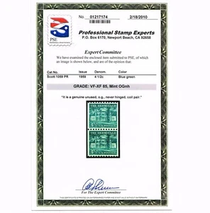 EXCELLENT GENUINE SCOTT #1059 MINT OG NH COIL PAIR PSE CERT GRADED VF -XF 85 - Picture 1 of 3