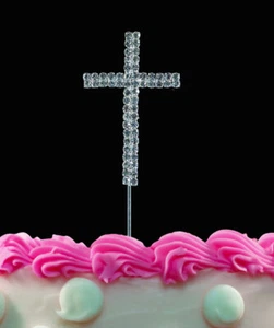 Crystal Cross Cake Cupcake Toppers Cake Pick Baptism First Communion Christening - Picture 1 of 1