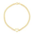 14K Yellow Gold Polished Heart Curb Chain 7" Bracelet With Lobster Clasp