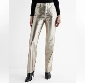 Express High Waisted Metallic Faux Leather Modern Straight Pants NEW size 2 - Picture 1 of 7