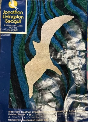 Vtg Jonathan Livingston Seagull Rug Pattern 24”X36” Punch Needle FREE FLIGHT - Image 1 of 3