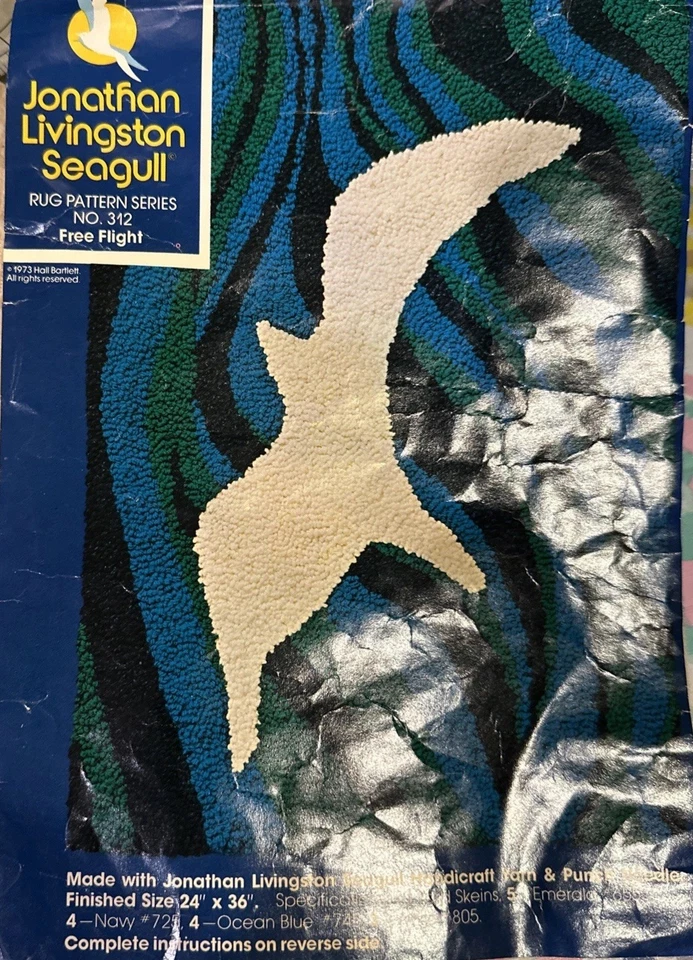 Vtg Jonathan Livingston Seagull Rug Pattern 24”X36” Punch Needle FREE FLIGHT - Image 1 of 3