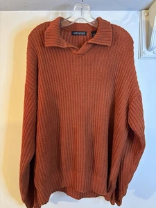 VTG STRUCTURE Men’s Ribbed Collared Rust Brown Sweater L 90’s Ramie Cotton - Picture 1 of 5