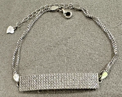 Brazalete de eslabones de cadena de barra de circonita cúbica de plata de ley de seis filas de 7" a 8,5" Foto 1 de 4