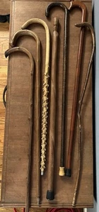 Lot of 7 Vintage Walking Stick/Canes Estate Find Carved Wood Various Qual & Age - Picture 1 of 9