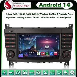 Qualcomm 128GB 8-Core Android 14 Autoradio DAB Mercedes C/CLC/G Klasse W203 W463 - Bild 1 von 21