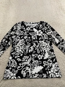 Camiseta Croft & Barrow Mujer Floral Manga 3/4 Cuello Barco Negra Blanca Talla M - Imagen 1 de 7