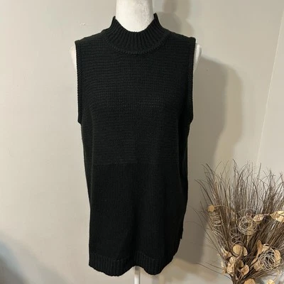 Suéter feminino Kate & Mallory sem mangas túnica regata pulôver pescoço falso preto GG - Imagem 1 de 4