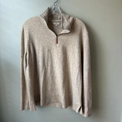 LAFAYETTE 148 Beige Wool Cashmere Metallic Mock 1/4 Zip Sweater Large - Image 1 of 4