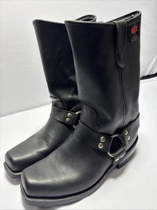 Herren Schwarz Leder Motorradstiefel Eckige Zehe Biker Motorradstiefel 9.5D - Bild 1 von 7