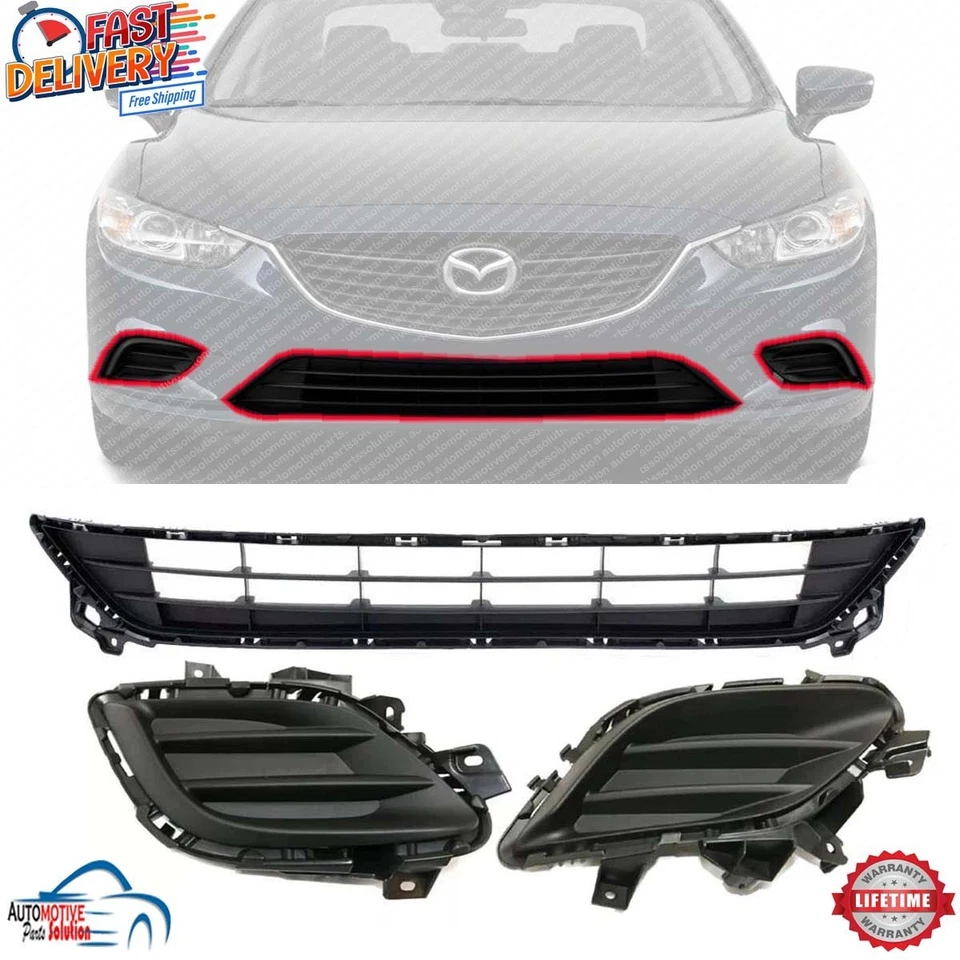NEW FRONT BUMPER GRILLE AND FOG LIGHT COVER LEFT RIGHT 3PC FOR 2014-2017 MAZDA 6 Foto 1 de 4