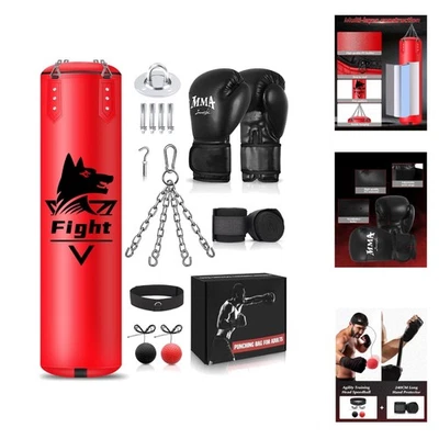 Boxsack Hängend Set, Ungefüllt Boxsack Erwachsene mit Boxhandschuhe und Zubeh... - Bild 1 von 2
