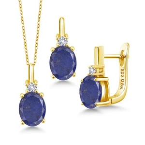 6.15 Ct Blue Lapis White Created Sapphire 18K Yellow Gold Plated Silver Pendant - Picture 1 of 4