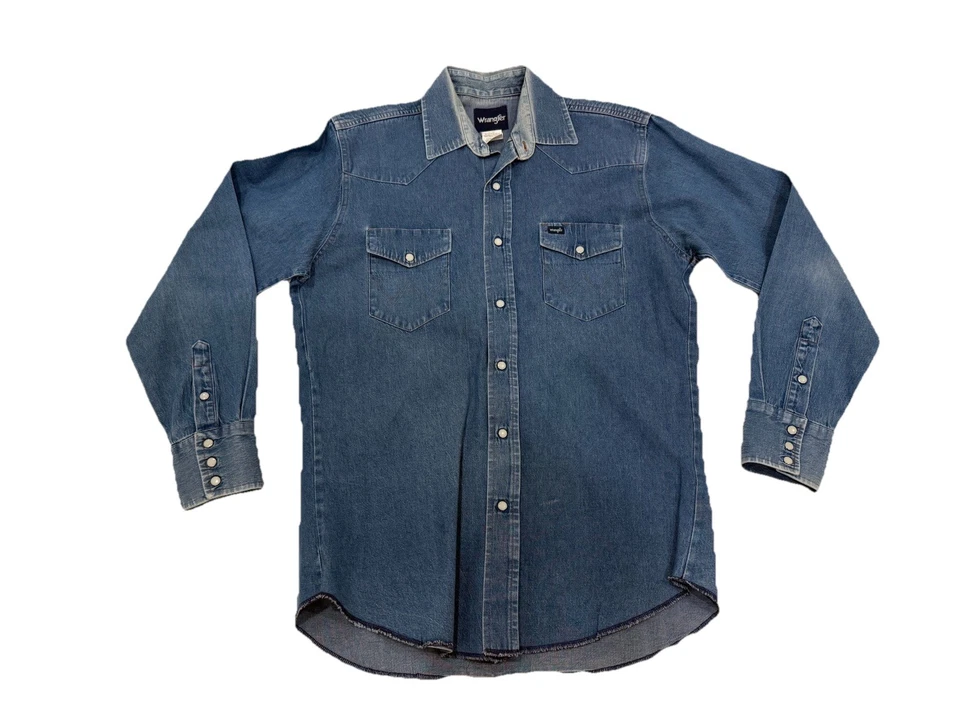 WRANGLER Azul Denim Perla Snap Western Cowboy Rodeo 70127MW PARA HOMBRES 16X34 Mediano Foto 1 de 4