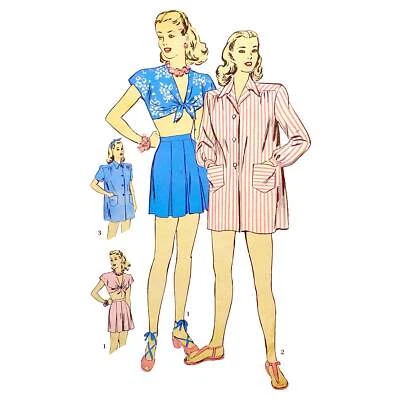 50s Pattern – Midriff Tie Top, Shorts & Coat - Bust=30” (76.2cm) - Image 1 of 3