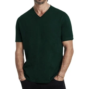 John Varvatos Men's Short Sleeve Miles Raw Edges Slub V Neck T-Shirt Seaweed - Picture 1 of 5