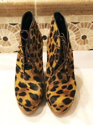 JIL SANDER CALF HAIR LEOPARD PRINT SAND CHAD WEDGE ANKLE BOOTIES SIZE: 36.5/6.5 - Image 1 of 4