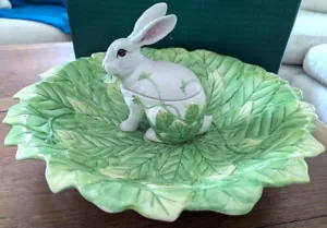 Fritz And Floyd Le Lapin Serving Chip & Dip Covered Bunny Dish on Leaves w/ BOX - Picture 1 of 7
