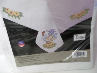 Tobin Stamped Tablecloth ROOSTER 50" x 70"  Cross Stitch & Embroidery  - Image 1 of 3
