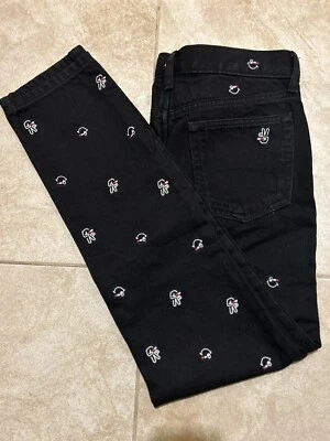 Pantalones de mezclilla Tommy Hilfiger para niñas talla 16 negros blancos bordados Peace Smiley Foto 1 de 4