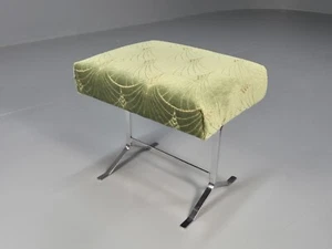 Vintage Danish Footstool Green Deco Moquette Chrome Base 1970s Retro EB7724 MFOO - Picture 1 of 15