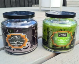 YANKEE CANDLE 2017 GEMUSTERTES GLAS SET WITCHES BREW & FORBIDDEN APPLE HALLOWEEN - Bild 1 von 12