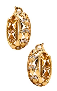 Cartier Paris Oval Hoops Earrings In 18Kt Yellow Gold With 2.84 Cts VVS Diamonds - Picture 1 of 7