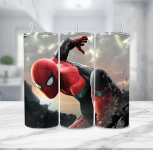 Spider-Man Stainless Steel Tumbler With Metal Straw - 20 Oz Landing Pose - Picture 1 of 4