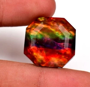 Natural Ammolite Gemstone Red Green Faceted Emerald Cut Huge 21.75 Ct TREATED - Picture 1 of 5