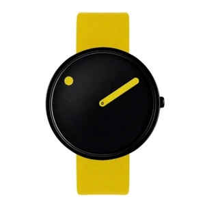 Reloj Picto 43388-6120B negro mediano esfera negra correa de cuero amarillo - Imagen 1 de 5