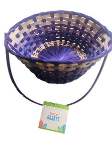 Wooden Pastel Multicolor Easter Decorative Oval Basket W/Loose Handle 4”x11”. - Picture 1 of 4